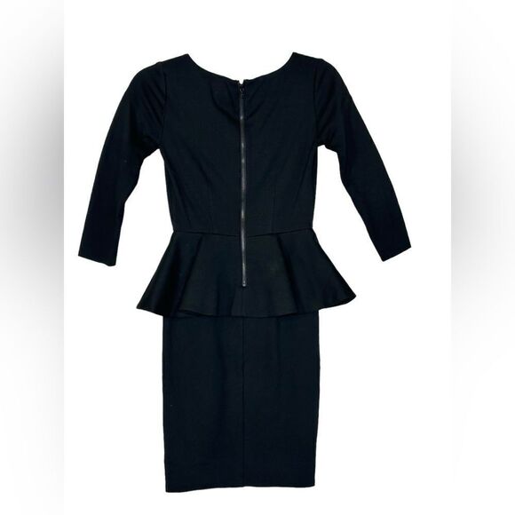 Alice and Olivia Employed Black Knit Peplum Mini Dress | Size 2 - Picture 2 of 7